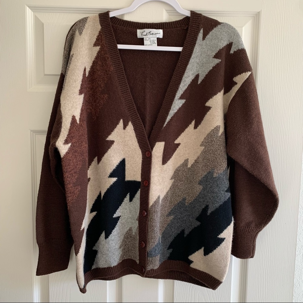 FRED THOMAS Brown Aztec Cardigan